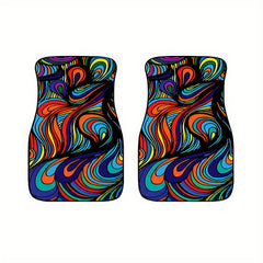 4pcs Colorful Printed Car Floor Mats, Water Absorbent & Stain Resistant