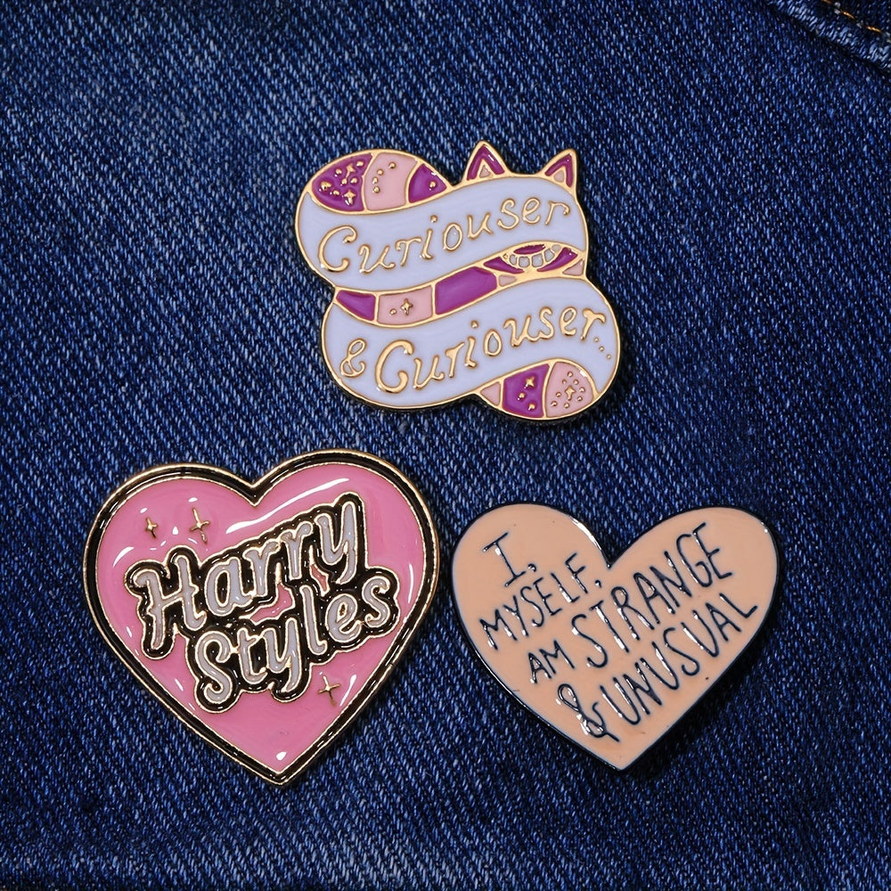 3pcs Cartoon Metal Badge Heart Letter Brooch Decoration for Men