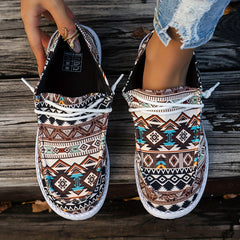 Geometric Printed Lace-up Casual Flat Shoes