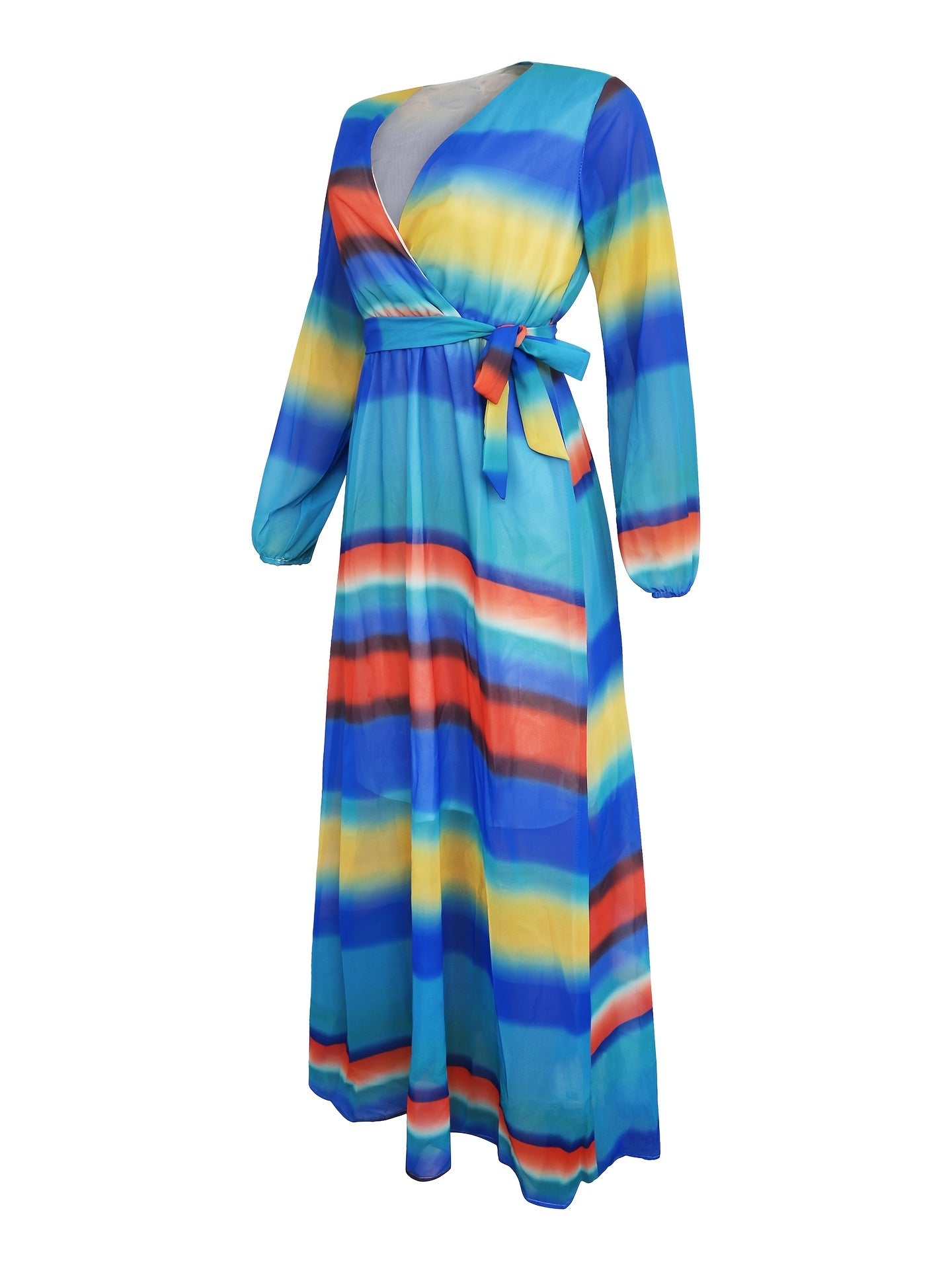  Colorblock Maxi Dress With Belt