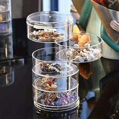 Rotary Table Top Jewelry Storage Box Transparent Dust Prevention Cosmetic Rack