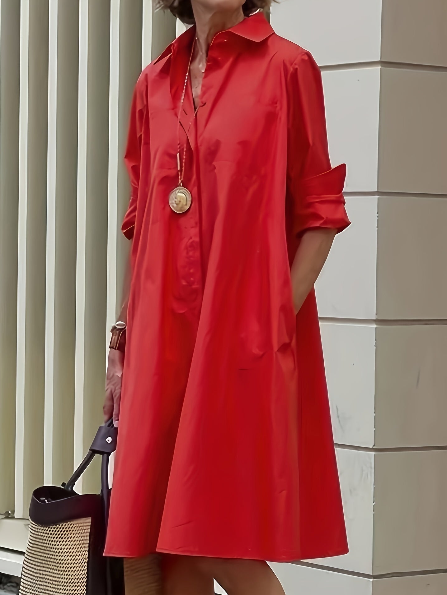  Button Up Long Sleeve Shirt Dress with Pockets