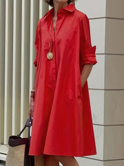  Button Up Long Sleeve Shirt Dress with Pockets