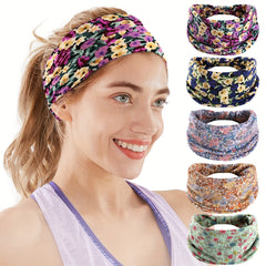 Flower Wide Headbands Elastic Bandana Non Slip for Women