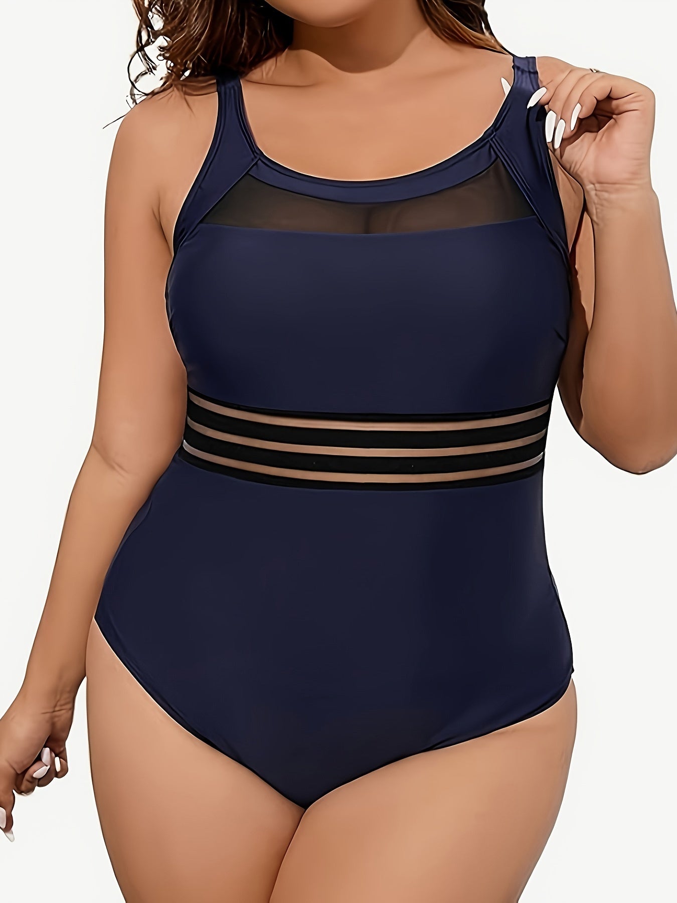  Mesh Striped Swimsuit Slimming One Piece Bathing Suit