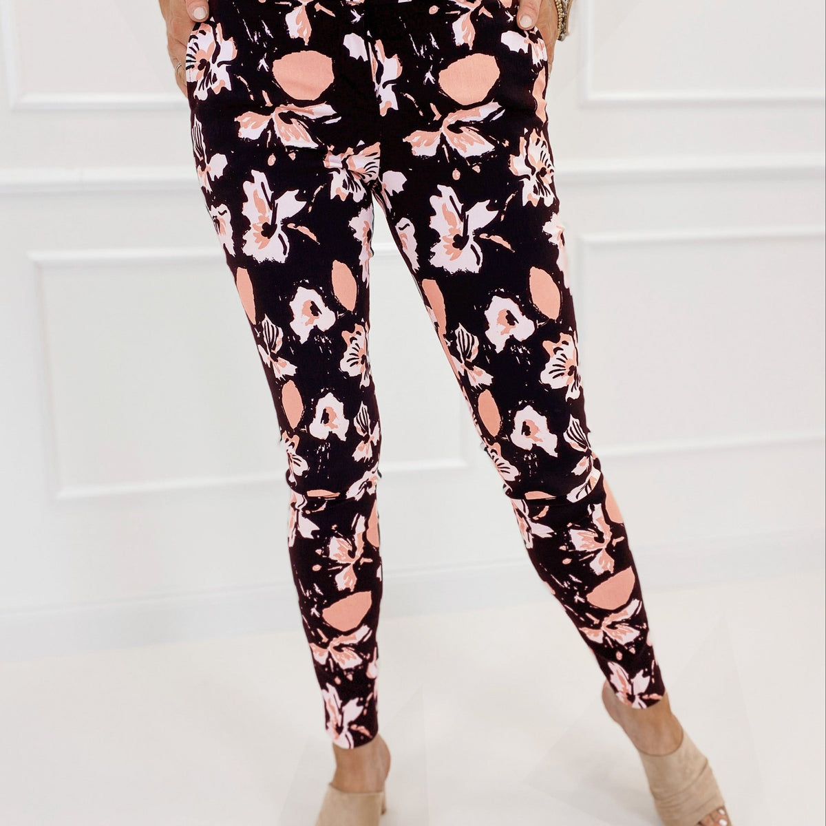  Floral Print Skinny Trousers With Pockets