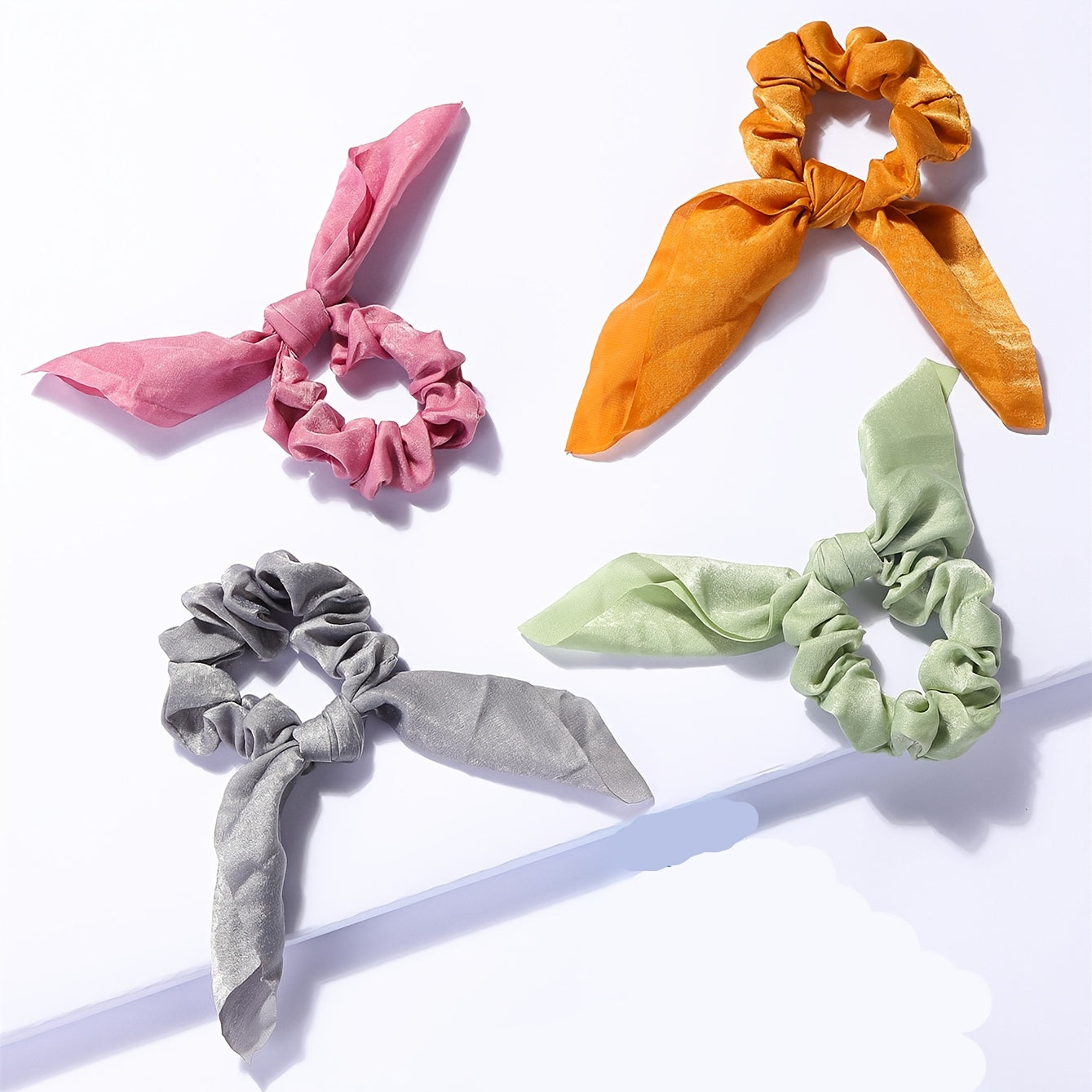 15pcs Bunny Ear Bow Scrunchies Hair Ties Bands
