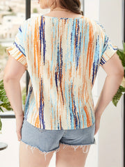  Colorblock Stripe Print Short Sleeve Top