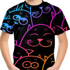 Cartoon Cat Gradient Line Print Boy's Casual Tees Short Sleeve T-shirt