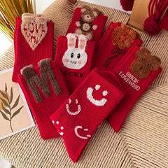 4 Pairs Cartoon Print Socks & Chinese Year Women's Stockings