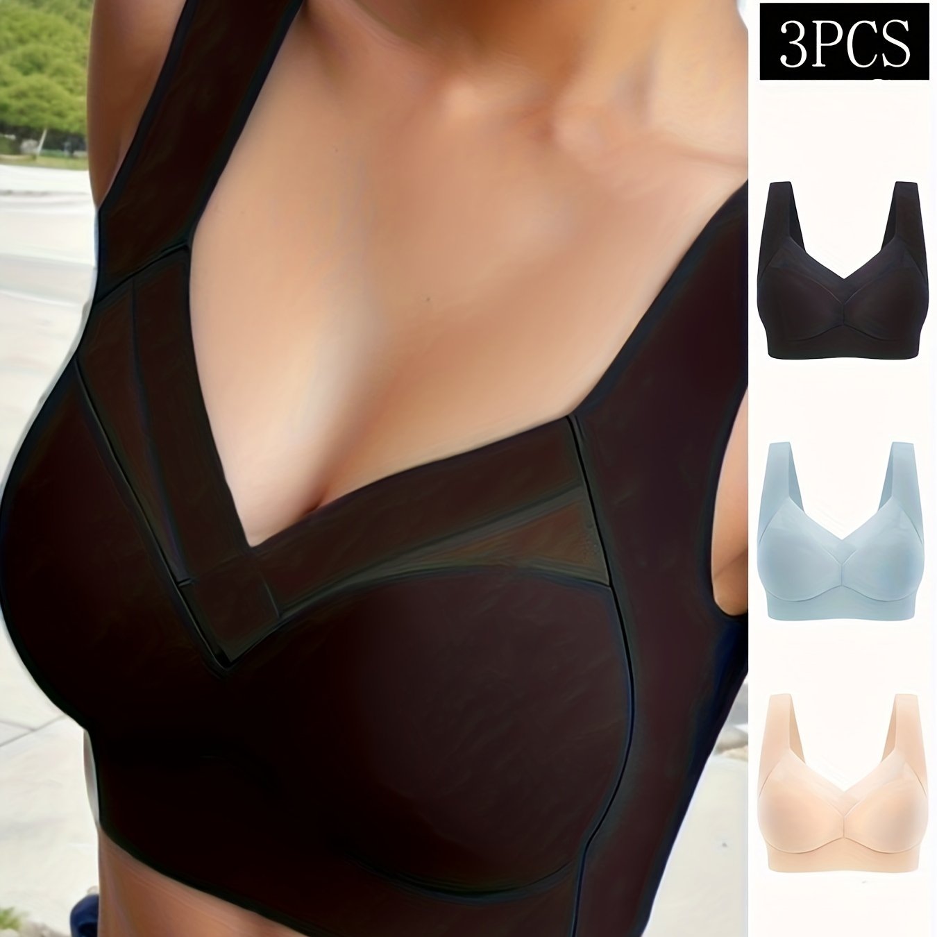 3pcs Contrast Mesh Wireless Bras Full Coverage Comfy & Breathable