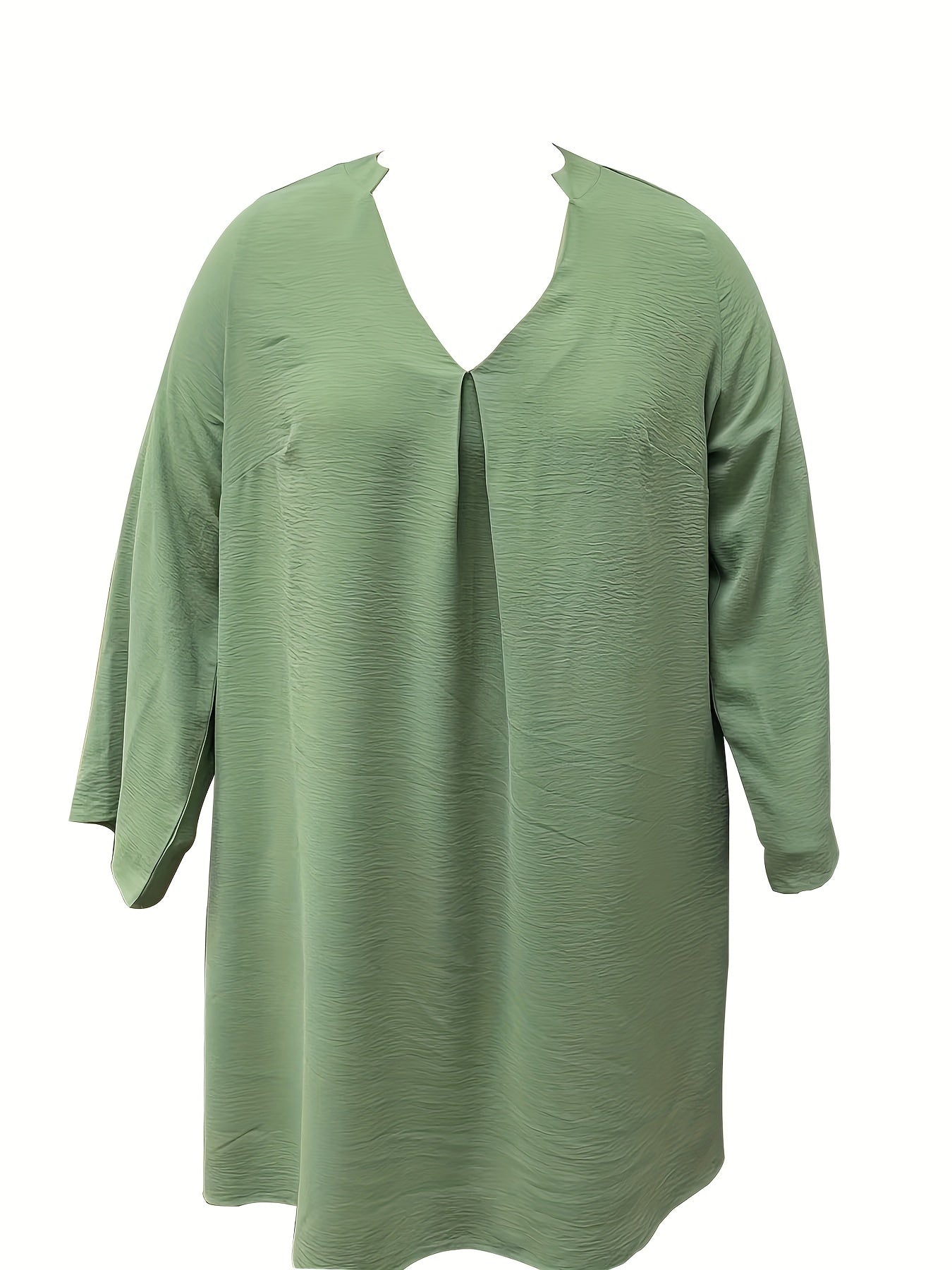  Solid Long Sleeve V Neck Dress With Pockets