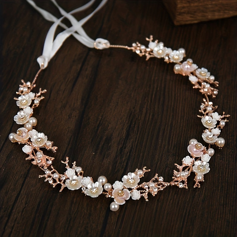 Girls Flower Pearl Headband Tiara Headdress Wedding Hair Accessories Gift