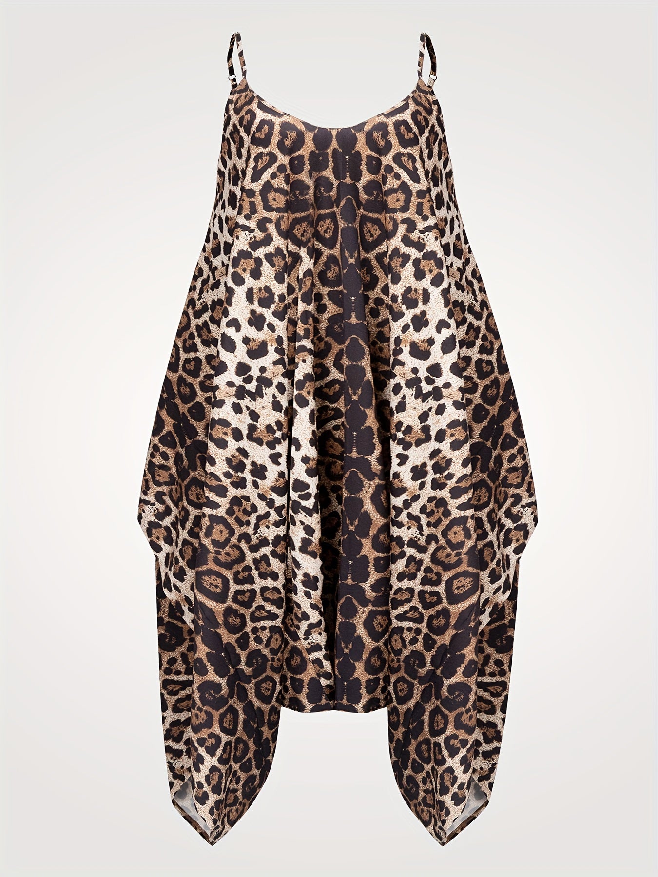  Leopard Print V Neck Harem Jumpsuit