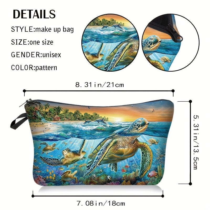 Turtle Print Zipper Carry On Bag Versatile Storage Pouch Lightweight