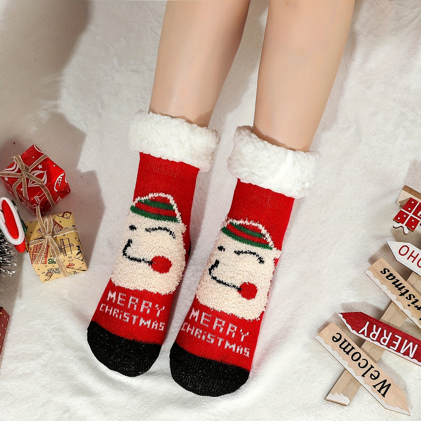 6 Pairs Christmas Print Warm Plush Socks Women's Stockings