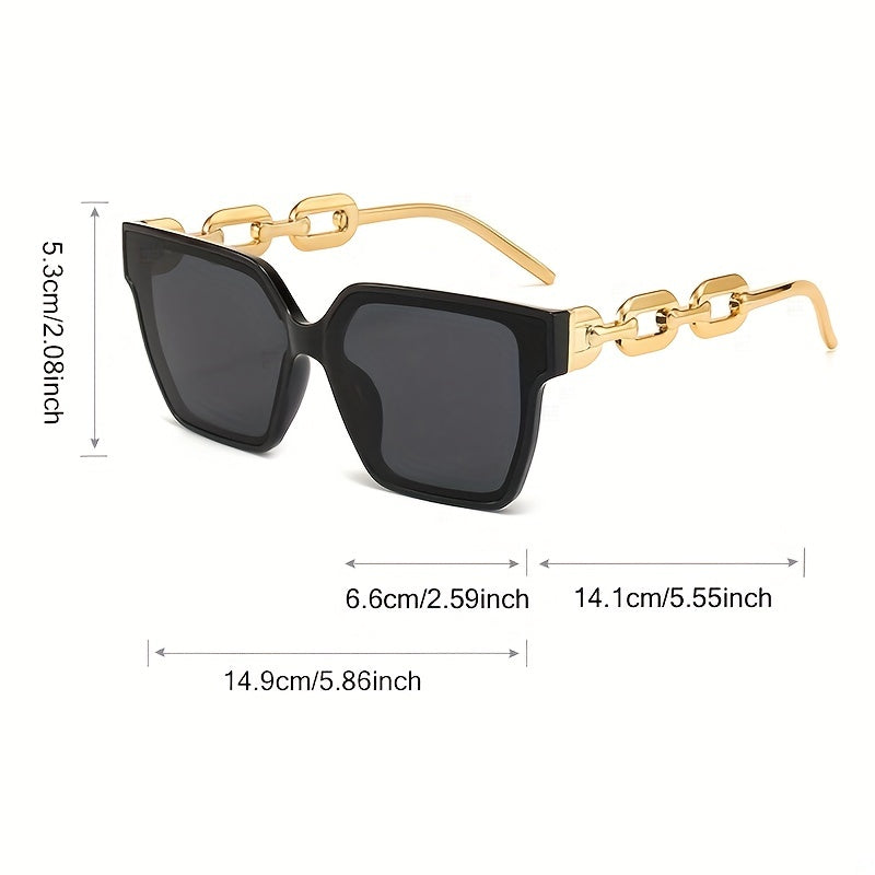Square Frame Sunglasses Chain Temple Glasses Outdoor UV400