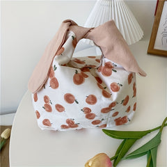 Bow Knot Handle Portable Cosmetic Bag Allover Print Lunch Bag Travel Handbag
