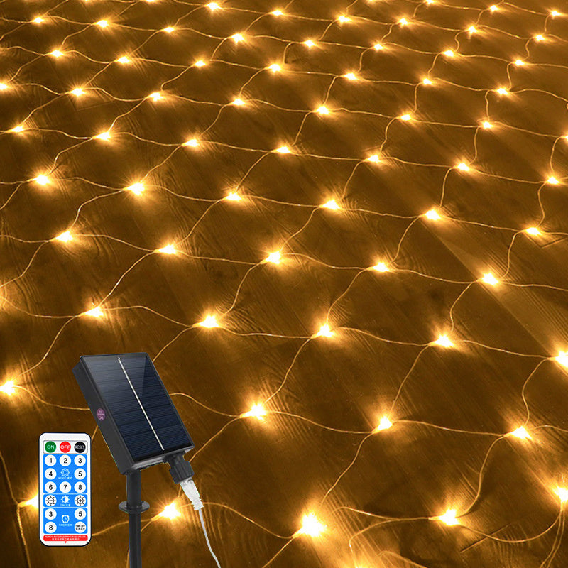 Solar Grid Lamp Curtain Light LED Fairy String Net Mesh Christmas Party Wedding