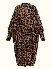 Boho Leopard Print Batwing Sleeve Dress