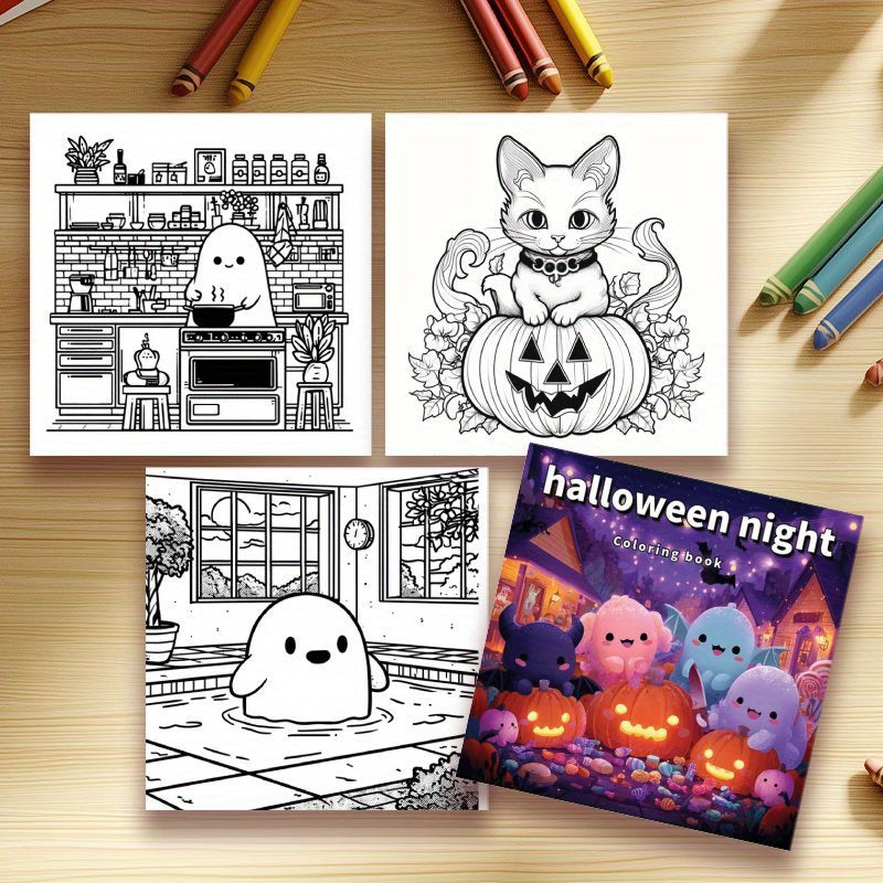 Halloween Night Coloring Book - Single Sided Printing - 22 Pages Thick Paper