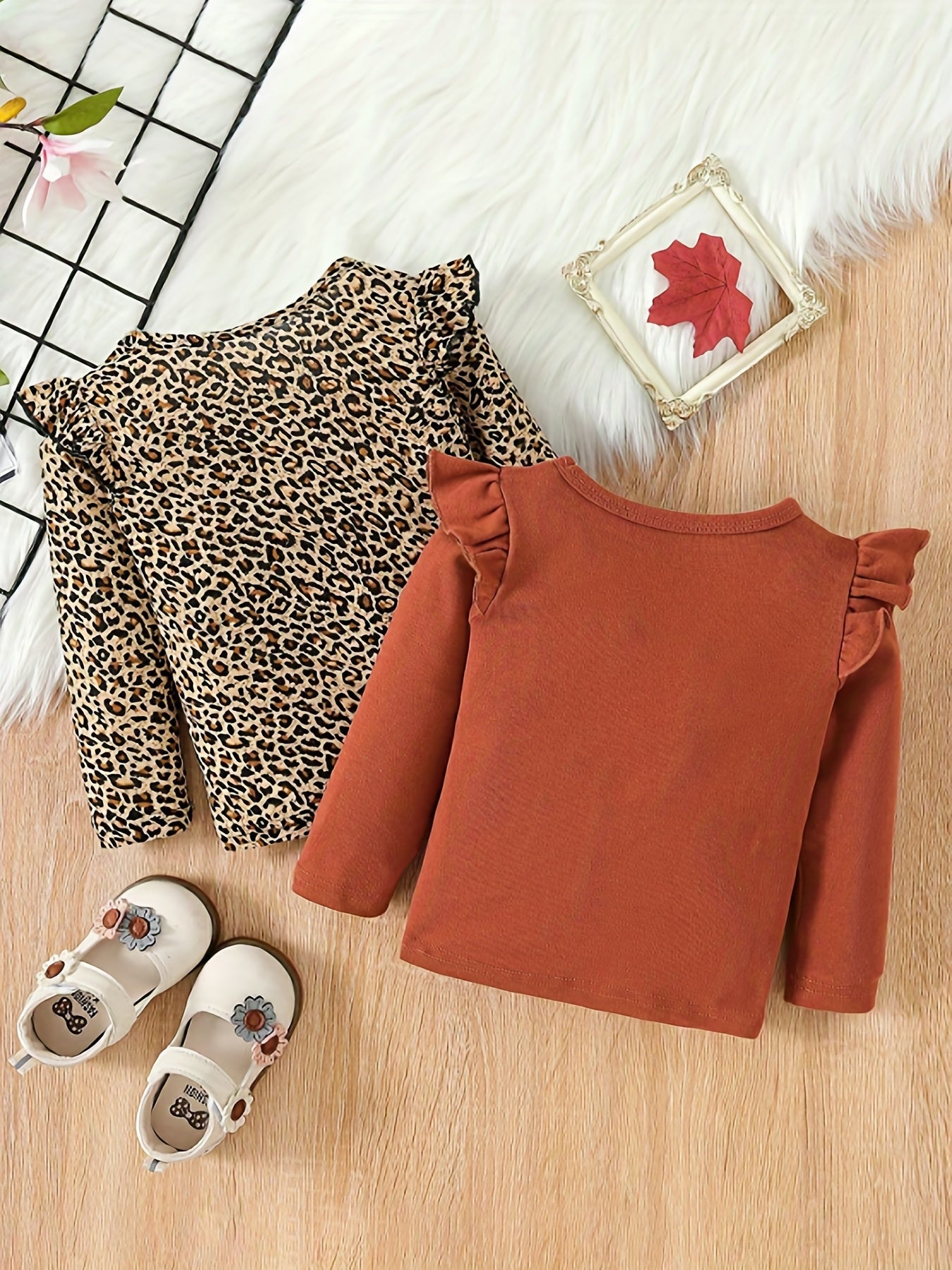 Baby Girl Round Neck Small Sleeve Top 2pcs Leopard Letter Print