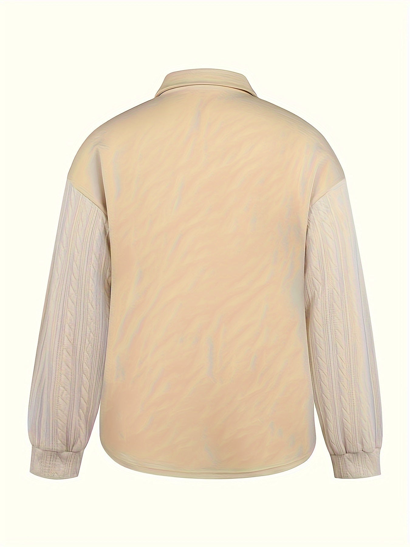  Colorblock Jacquard Button Up Lantern Sleeve Blouse