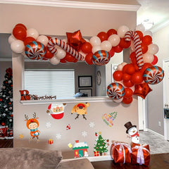 136pcs Xmas Balloon Garland Arch Kit Red and White Candy Cane Foil Balloons