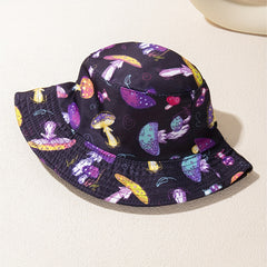 Mushroom Print Bucket Hat Reversible Y2K Basin Hat