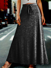  Solid Drawstring High Rise Maxi Skirt