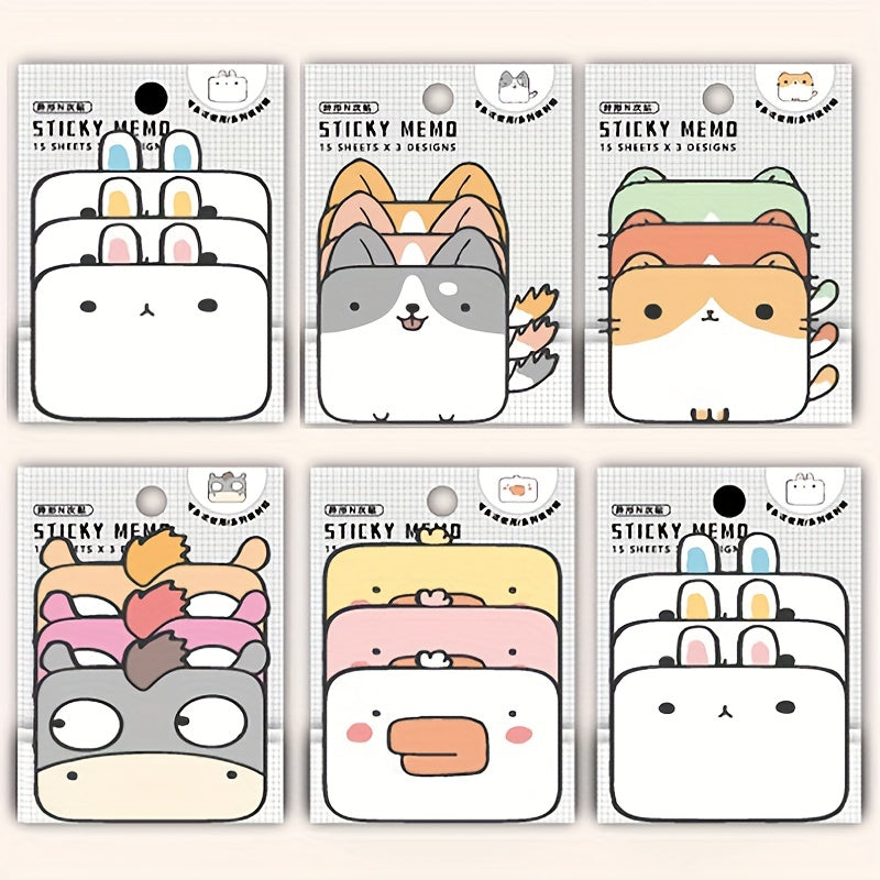 Animal Sticky Notes 3 Layer 6 Animals 45 Sheets Cat Bear Dog Duck Rabbit Donkey