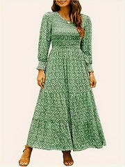  Ditsy Floral Print Lantern Sleeve Maxi Dress
