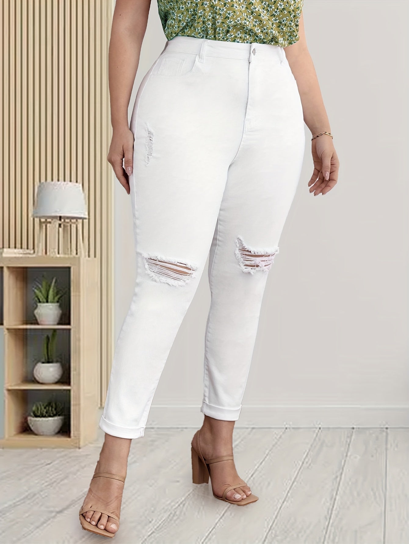  Solid Ripped High Rise Skinny Jeans