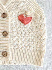 Baby Girl Love Knitted Vest Coat V Neck Botton Cotton Sweater