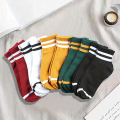 5 10 Pairs Stripe Print Socks Breathable Women's Short Stockings