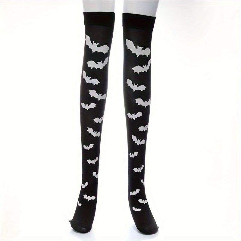 Bat Print Thigh High Socks Halloween Party Over The Knee Socks Women's Stockings