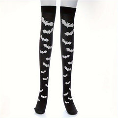 Bat Print Thigh High Socks Halloween Party Over The Knee Socks Women's Stockings