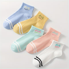 5 Pairs Letter Print Sports Short Socks Women's Stockings & Hosiery