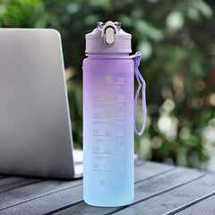 Leakproof Gradient Water Bottle with Time Mark and Straw BPA-Free