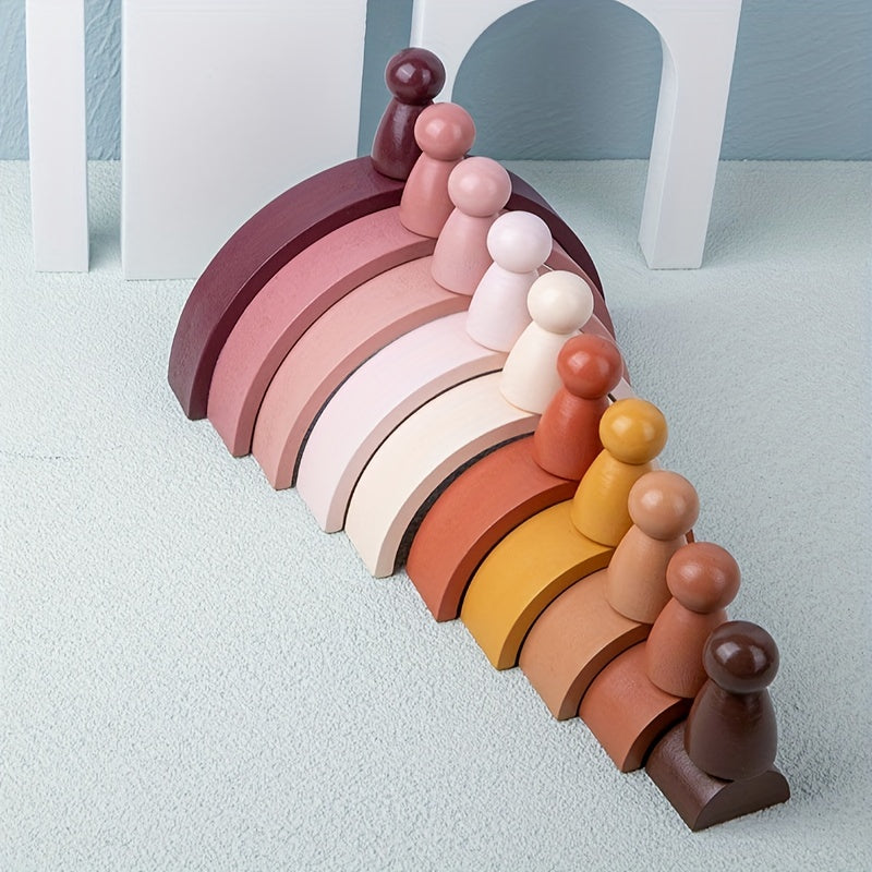 10pcs Morandi Rainbow Arch Bridge Wooden Toys for Kids Montessori Puzzle Game