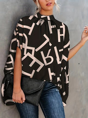  Women's Letter Print Bat Sleeve Blouse