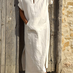 Vintage Islamic Arabic Kaftan For Men Long Sleeve V Neck Muslim Clothes