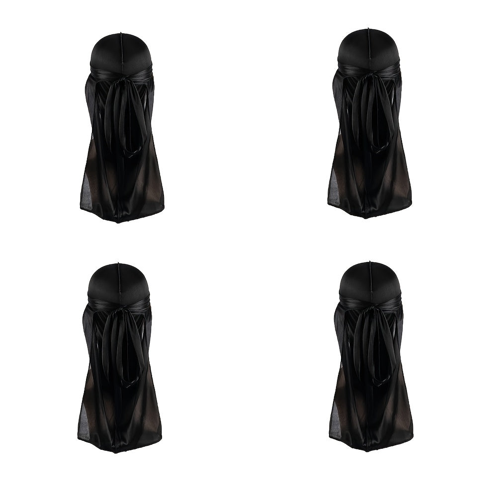 4pcs Silk Like Durags Satin Long Tail Head Wraps Silky Bandana