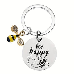Bee Happy Bumblebee Small Pendant Stainless Steel Keychain