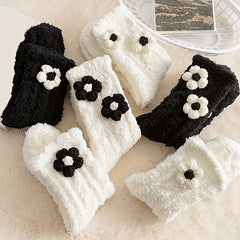 6 Pairs Floral Decor Socks Comfy & Fuzzy Warm Women's Stockings