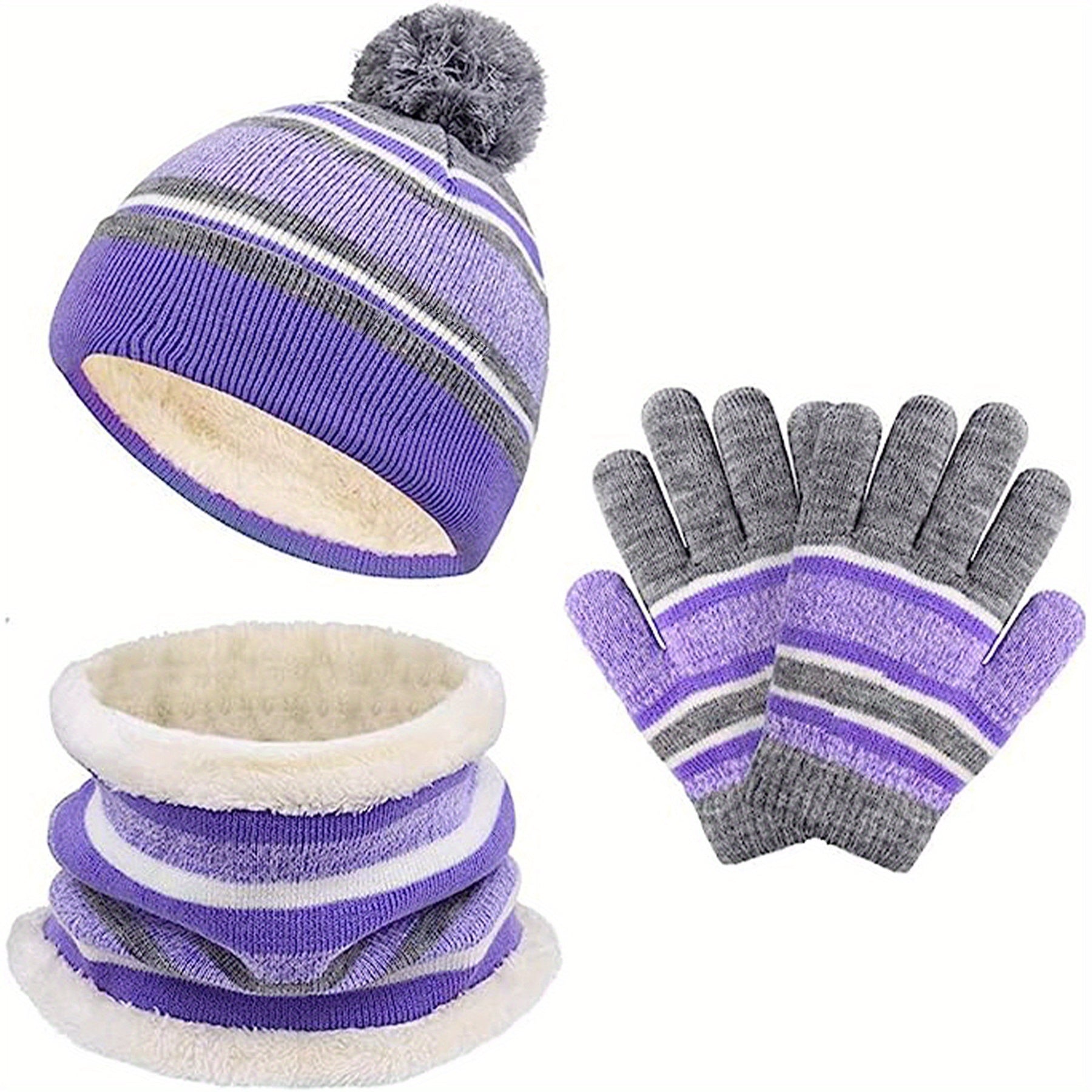 Kids Winter Beanie Hat Scarf Gloves Set