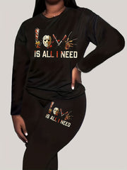  Women's Halloween Horror Print Top & Leggings Set