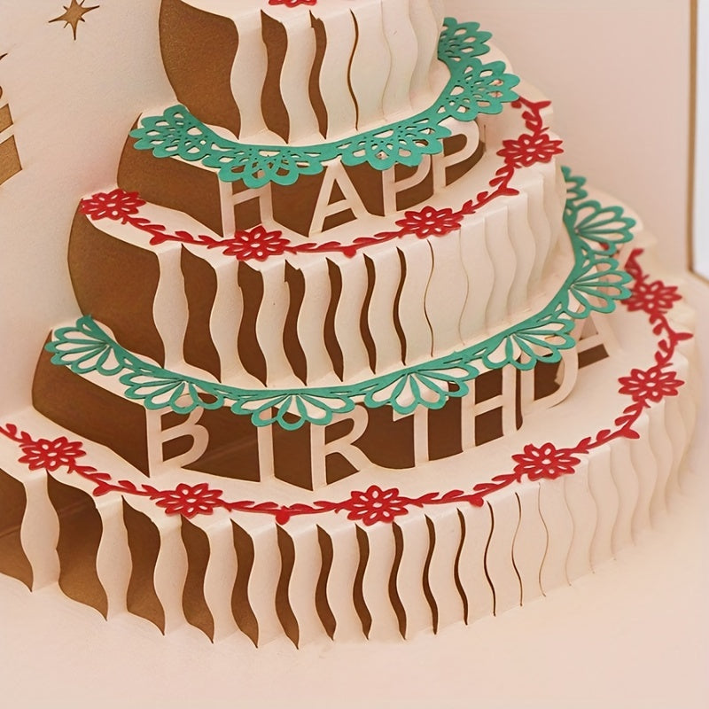Colorful 3D Birthday Cake Card With Handwritten Blessing Message