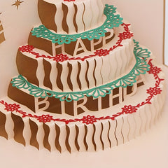 Colorful 3D Birthday Cake Card With Handwritten Blessing Message