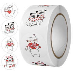 500 Kids Thank You Stickers Roll - Hand Painted Style Tags Love And Cat